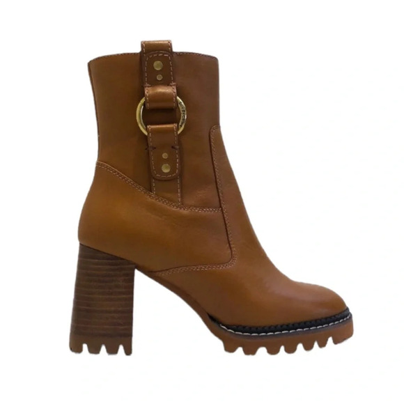 See by Chloe Erine 100% Texan Calf Leather Classic Designer Light Brown Booties - Picture 1 of 12